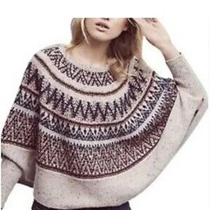 ANTHROPOLOGIE SLEEPING ON SNOW Fair Isle Wool Knit Poncho Sweater